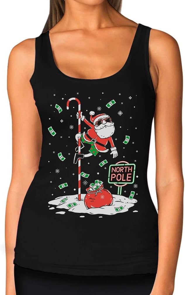 Santa North Pole Funny Holiday Christmas Tank Tops for Women Teen Girls : Clothing, Shoes & Jewelry