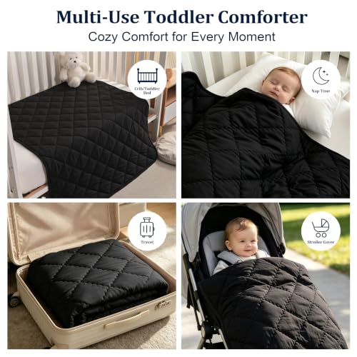 Image of BEDSUM Toddler Quilt 43x60, Microfiber Kids Quilt Toddler Bed, Black | Lightweight Soft Comfort for Toddler Beds, Daycare, Preschool Naps, Boys Girls, Machine Washable All Season Toddler Comforter