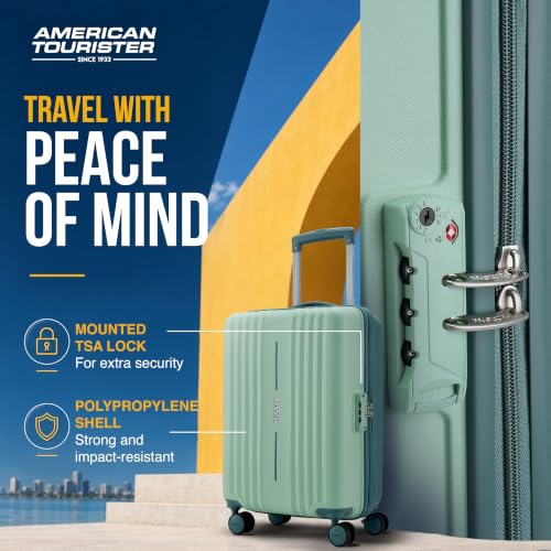 Image of American Tourister Cleva S | Cabin Trolley Bag (55 cm) | 360 8 Wheel Travel Luggage | 2 Compartments | Hard Luggage Polypropylene Suitcase | Mounted TSA Lock | 3 Years Warranty | Mint Green & Green
