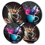 Coffee Electric Stove Burner Covers - Set of 4 Round Covers, 8 & 10 Inches, Gas & Electric, Metal, Modern Cooktop Decor