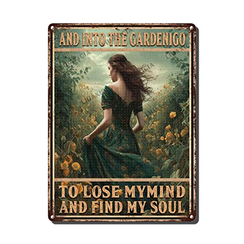LIUAXICIA Targa in metallo vintage divertente decorazione da parete e ragazza in giardino in metallo per casa, bar, pub, cinema, divertente cartello artistico da parete in stile retrò, 15,2 x 20,3 cm