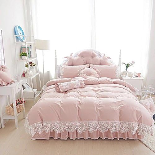 レース 寝具セット 布団カバーシーツ枕カバーセット (あずき色, キング)