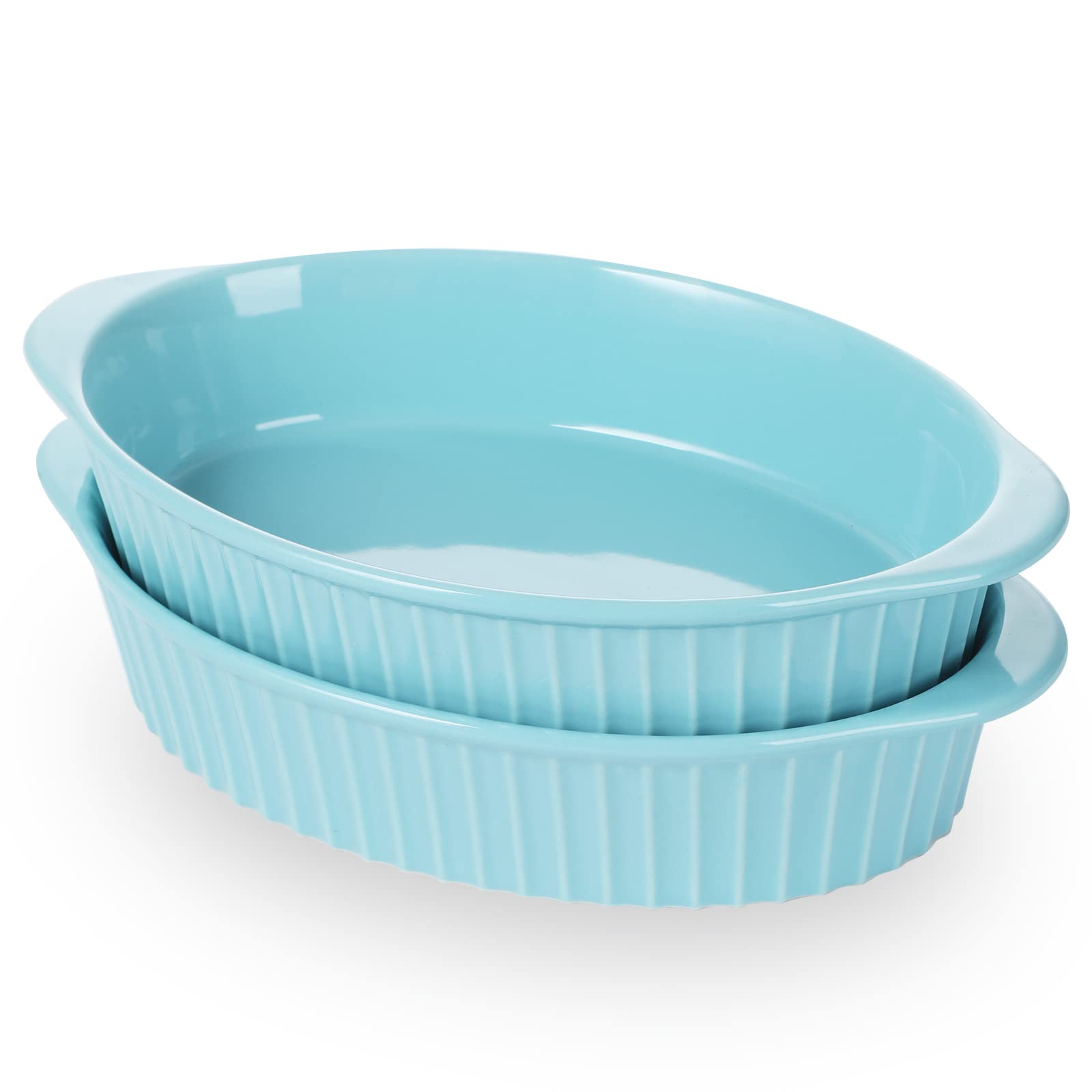 LEETOYIPorcelain Small Oval Au Gratin Pans, Baking Dish Set for 1 or 2 person servings, Bakeware with Double Handle for Kitchen and Home, Set of 2 (Turquoise)