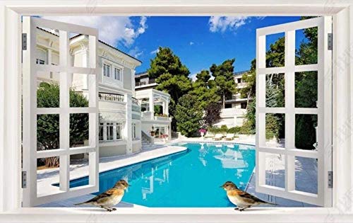 ZXCHEE Fototapete Poolvilla Mit Fensterblick 400x280cm Tapete Kinderzimmer...