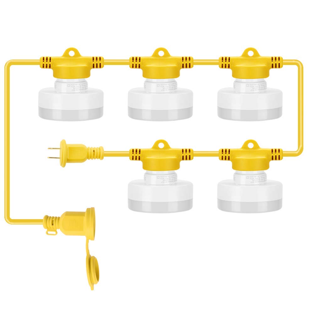 LED Construction String Light 50FT, 50W 5000LM Industrial Grade LED String Work Lights with 10 Bulbs, 5000K Super Bright for Temporary Lighting for Construction Sites, Renovation, Mine Cave