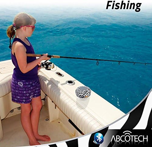 Abco Tech Water Resistant Wireless Bluetooth Shower Speaker with Suction Cup and Hands-Free Speakerphone, Black Zebra