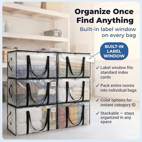 Image of ClearSpace Heavy Duty Moving Bags or Storage Bins with Lids, Clear, 12 Pack