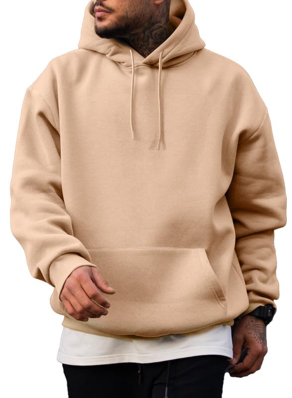 JMIERR Baumwolle Hoodie Herren Freizeit Sweatshirts mit Taschen Winter Langarm Pullovers mit Kordelzug Männer Kapuzenpullover Hellbraun M