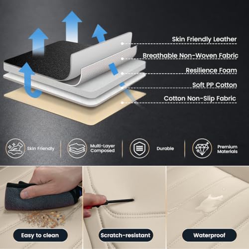 Image of Car Seat Covers Custom Fit Kia Telluride 2020-2026, Waterproof Nappa Leather Car Seat Protector, Breathable Car Seat Cushion, Seat Covers for Car(2 Seats Luxury /Beige)