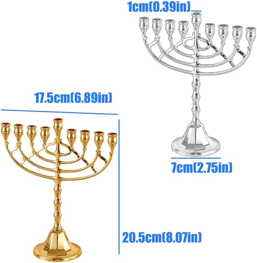 Metal Plated Menorah Candelabra 9 Branch Hanukkah Menorah Candle Holders Gift