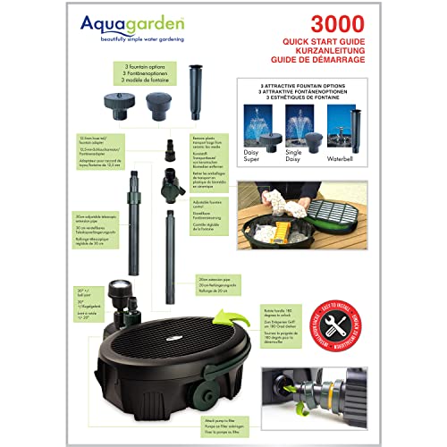 Aquagarden Inpond 5 in 1 3000 | Teichpumpe mit Filter, UV-Klärer, LED-Licht & Brunnenaufsätzen | Komplettsystem für sauberes Wasser & Deko | für Standard-Teiche bis 3.000 l