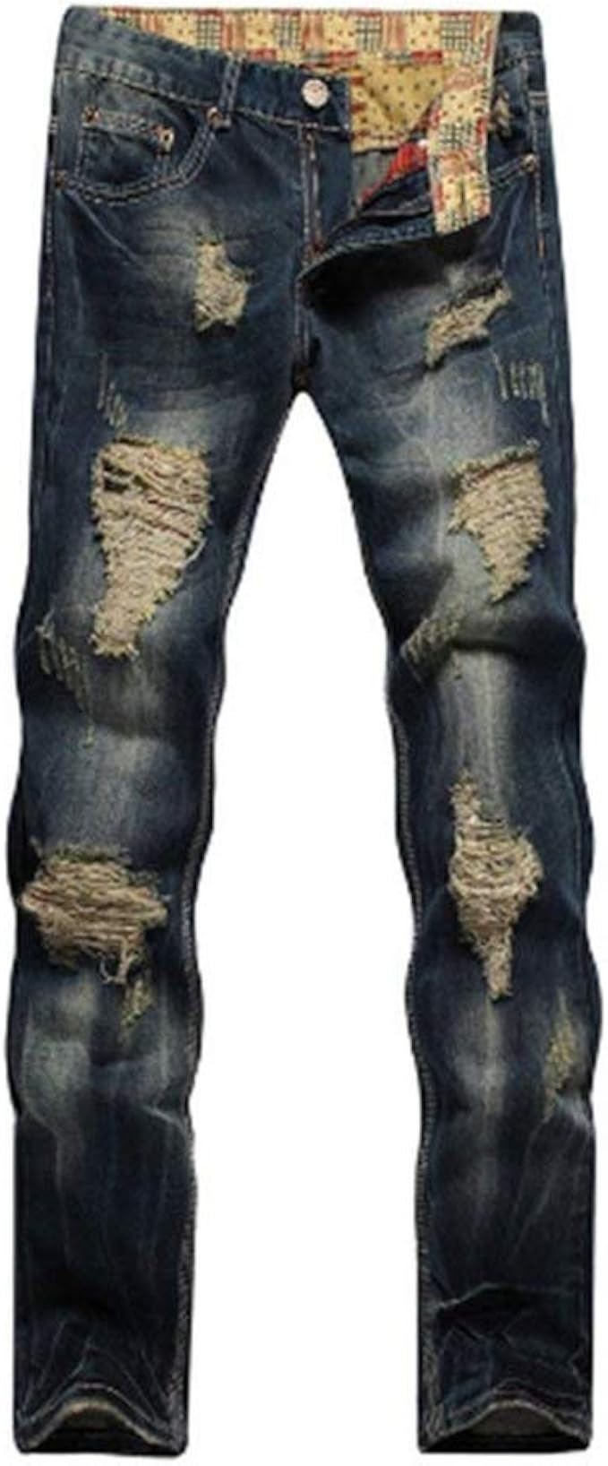 Jeans Strappati Uomo – Skinny Con Buchi – Pantaloni Estivi Casual In Denim Elasticizzato – Da Motociclista