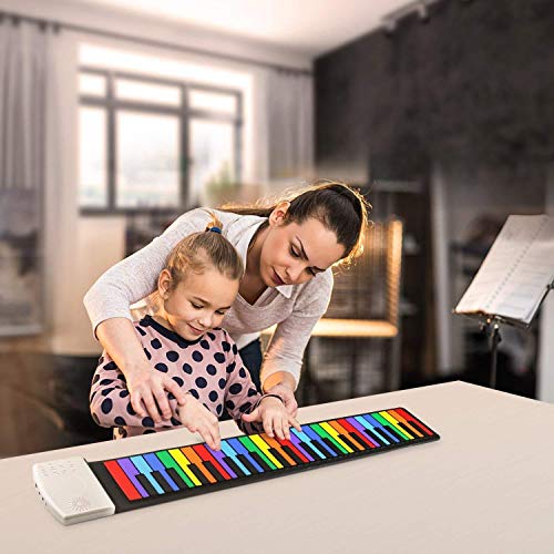 QCQ 49-Key Flexible Arc-en-Roll Up Piano intégré Batterie Rechargeable avec 47 tonalités, 14 Morceaux de démonstration et Build-Parleur intégré - Les Beatles, Paul McCartney, John Lennon, RIngo Starr, George Harrison QCQ 49-Key Flexible Arc-en-Roll Up Piano intégré Batterie Rechargeable avec 47 tonalités, 14 Morceaux de démonstration et Build-Parleur intégré – Image 5
