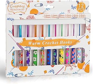 Coopay Crochet Hook Set, Soft Grip Crochet Hooks 12 Pack, Patterned Crochet Hooks Set for Arthritic Hands,Crochet Kits for Kids, Aluminum Solid Hook with Pretty Clay Handle,Crochet Gift Beginners