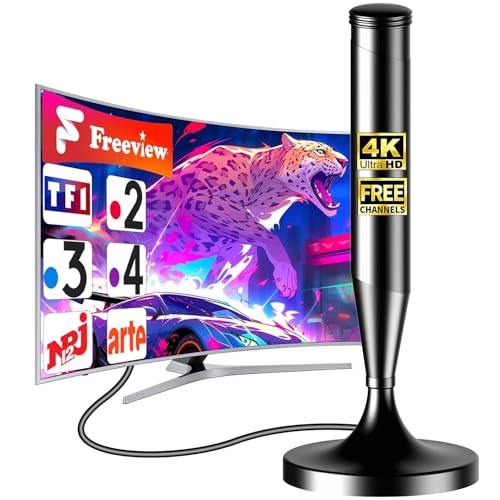 Antenne TNT HD Intérieure 2026 - Base Magnétique - Réception Omnidirectionnelle 360° 500km - Compatible 4K UHD/1080P/DVB-T2 - Chaînes Gratuites TNT sans...