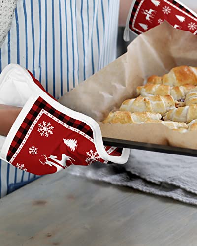 Xmas Tree Reindeer Pot Holders With Pocket For Kitchen, Heat-Resistant Potholders Set Of 2, Hot Pads Oven Mitts With Hanging Loops For Home Cooking Baking Microwave, Christmas Snwflake #TOP5