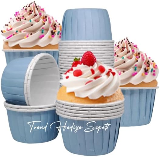 50'li Pastel Mavi Muffin Kek Kalıbı, Kek Kapsülü Cupcake Kalıbı, Airfryer Uyumlu
