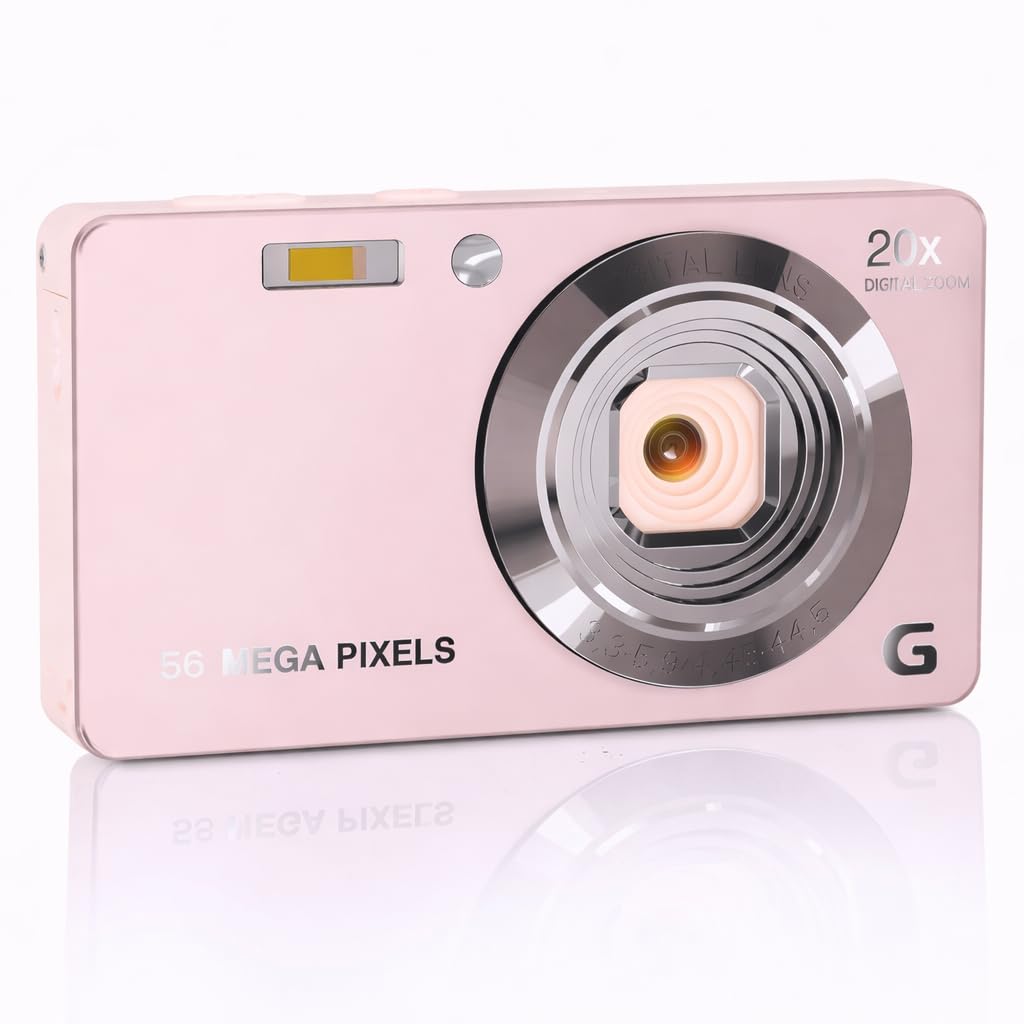 4K Digital Camera for Photography, 56MP Point and Shoot Camera with Autofocus, 20X Zoom, Anti-Shake, Video Camera for Adults, Teens, and Beginners (Pink)