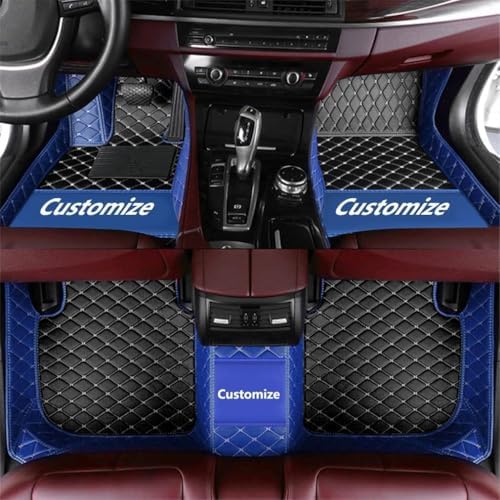 Custom Personalized Floor Mats for Cars,Luxury Full Coverage All Car Floor Mats,Anti-Slip Leather Car Mat Set ,Custom Floor Mats for 99% of Cars, Trucks & SUVs (Edge Blue, Black, Beige)