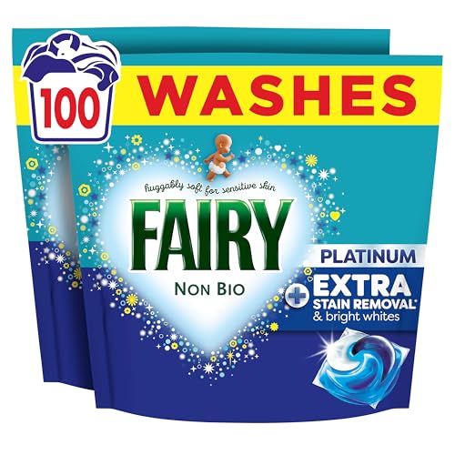 Fairy Non Bio Platinum Washing Liquid Pods, Voted No1 for Sensitive Skin, 100 Washes