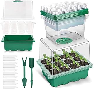 Richaa Seed Trays 5 Pack 60 Cells Seedling Propagators Trays with Heightened Lid Humidity Adjustable Plant Germination Box for Garden Greenhouse Nursery Seed Planting