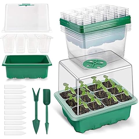 Richaa Seed Trays 5 Pack 60 Cells Seedling Propagators Trays with Heightened Lid Humidity Adjustable Plant Germination Box for Garden Greenhouse Nursery Seed Planting Cover