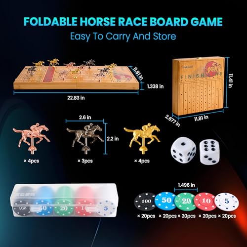 Juego de mesa carrera de caballos plegable de bambú 23 pulgadas miniatura 2