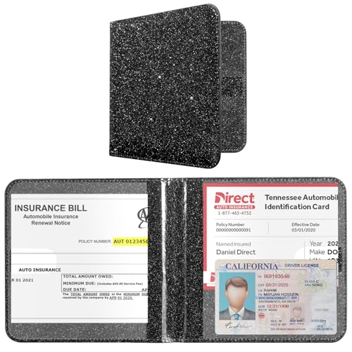Image of CoBak Car Registration and Insurance Holder - Vehicle Glove Box Car Organizer, Auto Truck Comparment Accessories Case for Essential Document, Driver License, Cards (Glitter Black)
