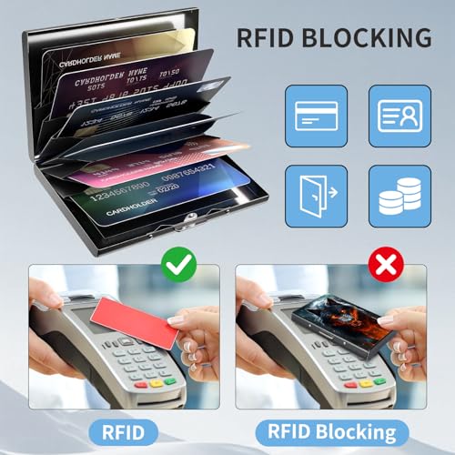 Metal Wallet for Men & Women, Slim RFID Blocking Aluminum Credit Card Holder with 6 Card Slots, Minimalist Front Pocket Wallet Thin Business Travel Holder Case, Fiery Wolf3