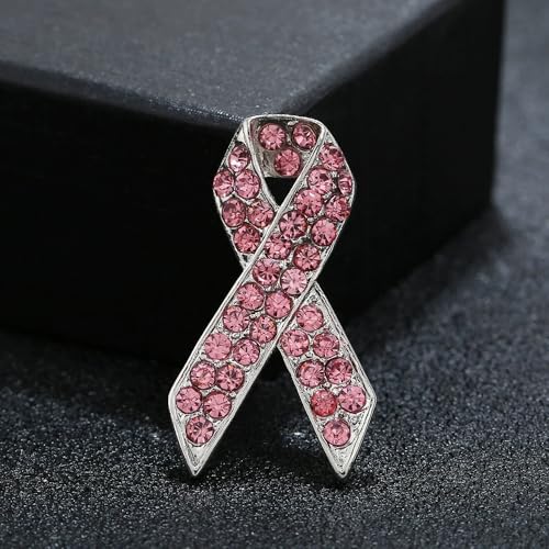 Image of Breast Cancer Awareness Pink Ribbon Rhinestone Brooch Pins, Faith Hope Love Fight Pray Lapel Pins, Pink Crystal Support Jewelry for Women