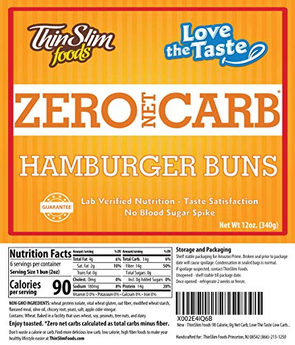 ThinSlim Foods Low Carb Hamburger Buns - Keto-Friendly 2 Pack (12 Buns)