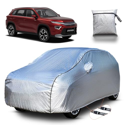 Image of Continental [SilverGuard] Dual Belts Extra Protection Toyota Hyryder Car Cover (2022-2026) Build with Triple Stitched,Waterproof & Dustproof Car Cover for Hyryder (Metallic Silver).