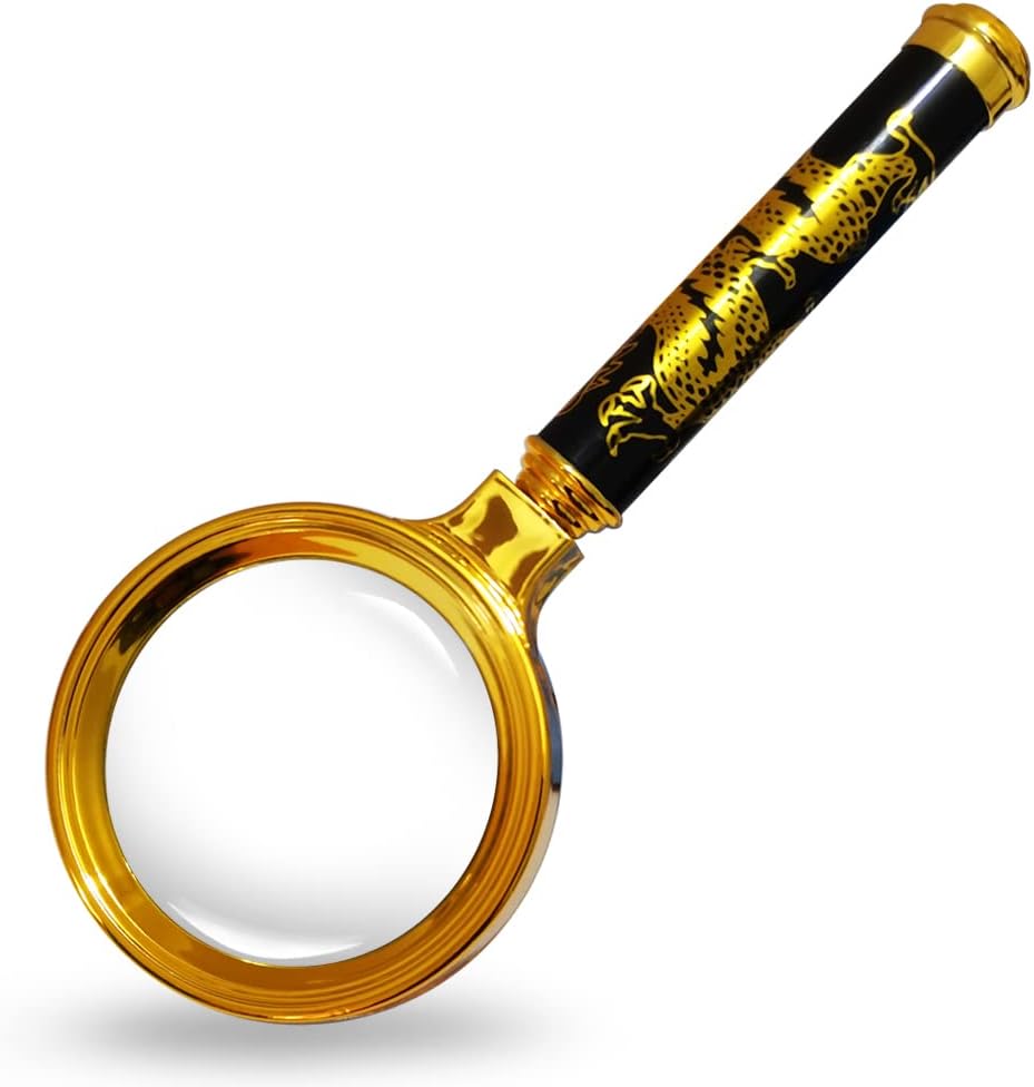 Magnifying Glass, 10X Portable Handheld Magnifier for Science, Reading Book, Inspection Coins, Rocks, Map (Gold)