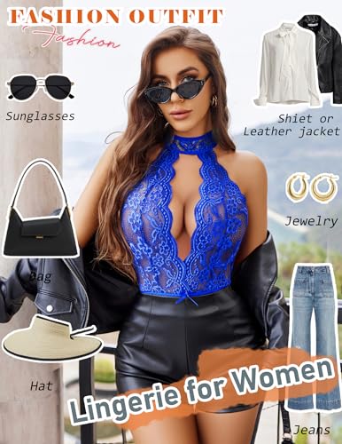 Image of Avidlove Lingerie for Women Halter Lace Bodysuit V Neck Teddy One Piece Babydoll Nightgown