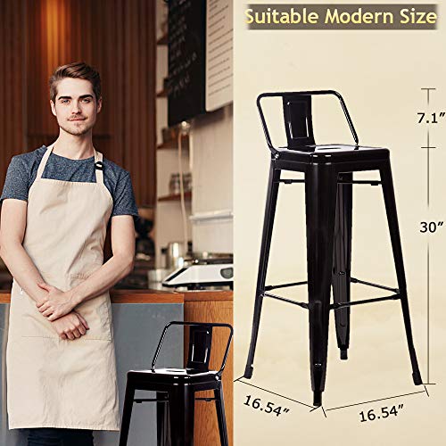 Counter Bar Stools Industrial Set Of 2 Cafe Farmhouse Bistro Metal Chairs With Back Stackable Tolix-Style Modern Barstools 30 Inch For Indoor Outdoor Kitchen Counter Patio Work Pub Trattoria (Black) #TOP4