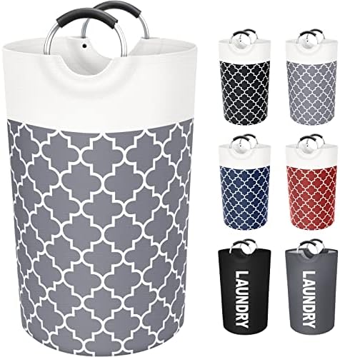 Fabspace Large Laundry Basket Laundry Hamper Bag Washing Bin Clothes Bag Collapsible Tall with Handles Waterproof Travel Bathroom College Essentials Storage for College Dorm, Family, 82L (Grey)