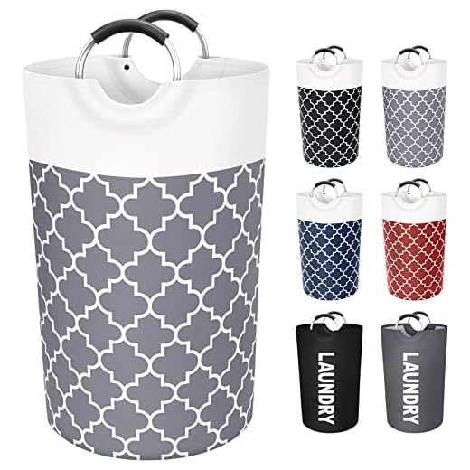 Fabspace Large Laundry Basket Laundry Hamper Bag Washing Bin Clothes Bag Collapsible Tall with Handles Waterproof Travel Bathroom College Essentials Storage for College Dorm, Family, 82L (Grey)