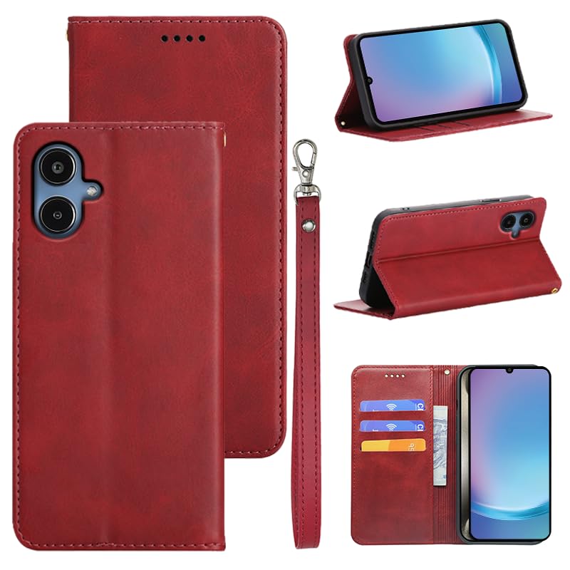 適用 Galaxy A25 5G ケース 手帳型 ギャラクシーA25 5G SC-53F SCG33 用 手帳型ケース スマホケース カバー 手帳型 PUレザー カード収納 財布型 耐衝撃 ケース マグネット スタンド機能付き 5色(Galaxy A25 5G SCG33 SC-53F 用 ケース 手帳型) (レッド)