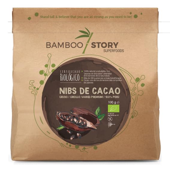 BAMBOO STORY | Nibs de Cacao 100 g | Crudo y Bio | 100% Perú | Criollo | Sin Azúcares Añadidos | Vegano