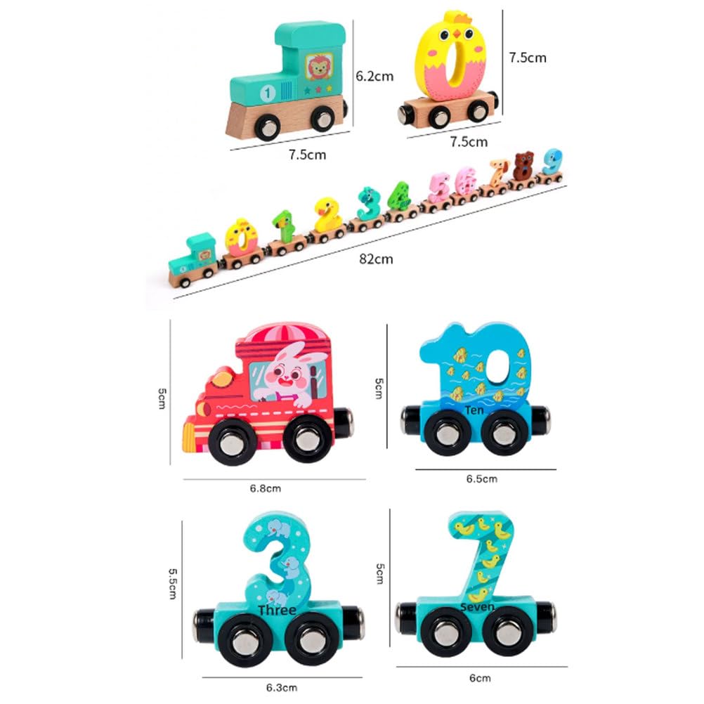Juguete de Tren de Números Magnéticos de Madera Montessori | Carro de Tren Magnético con Figura de Animal Lindo 0-9, Juguete Educativo de Bloques de Construcción Desmontables