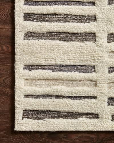 Image of Modern Pattern Wool Carpet with Loop Texture Yarn Anti Shedding Carpet Size 6x9 Feet C1 Ivory & Brown Color