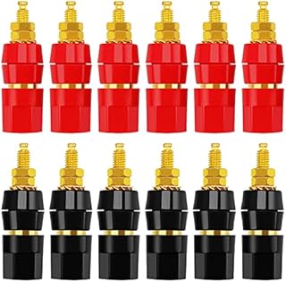 12 Sztuk 4mm Gniazdo Bananowe, KUOQIY Słupek do Mocowania Bananów Głośnik Wzmacniacz Audio Słupek do Mocowania, do Złącza Adaptera Bananowego, Czarny i Czerwony
