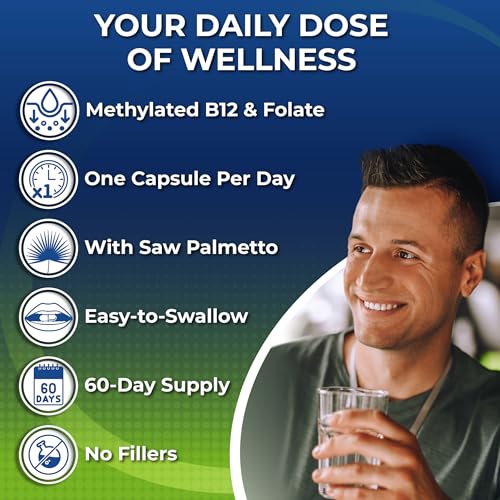 Image of Men's Daily Multivitamin - Vegan Methylated Multivitamin for Men with Saw Palmetto, Biotin, Organic Superfoods, Probiotics & Enzymes - Energy, Gut & Optimal Health Support - Easy to Swallow Capsules