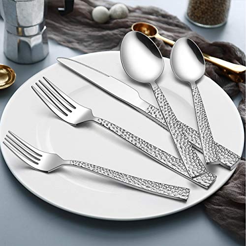 72piecehammeredsilverwaresetwithextraforkslianyustainlesssteelflatwarecutlerysetfor12fancysquareeatingutensilstablewaredishwashersafe Urban Country Home Decor 72 piece hammered silverware set with extra forks lianyu stainless steel flatware cutlery set for 12 fancy square eating utensils tableware dishwasher safe urban country home decor