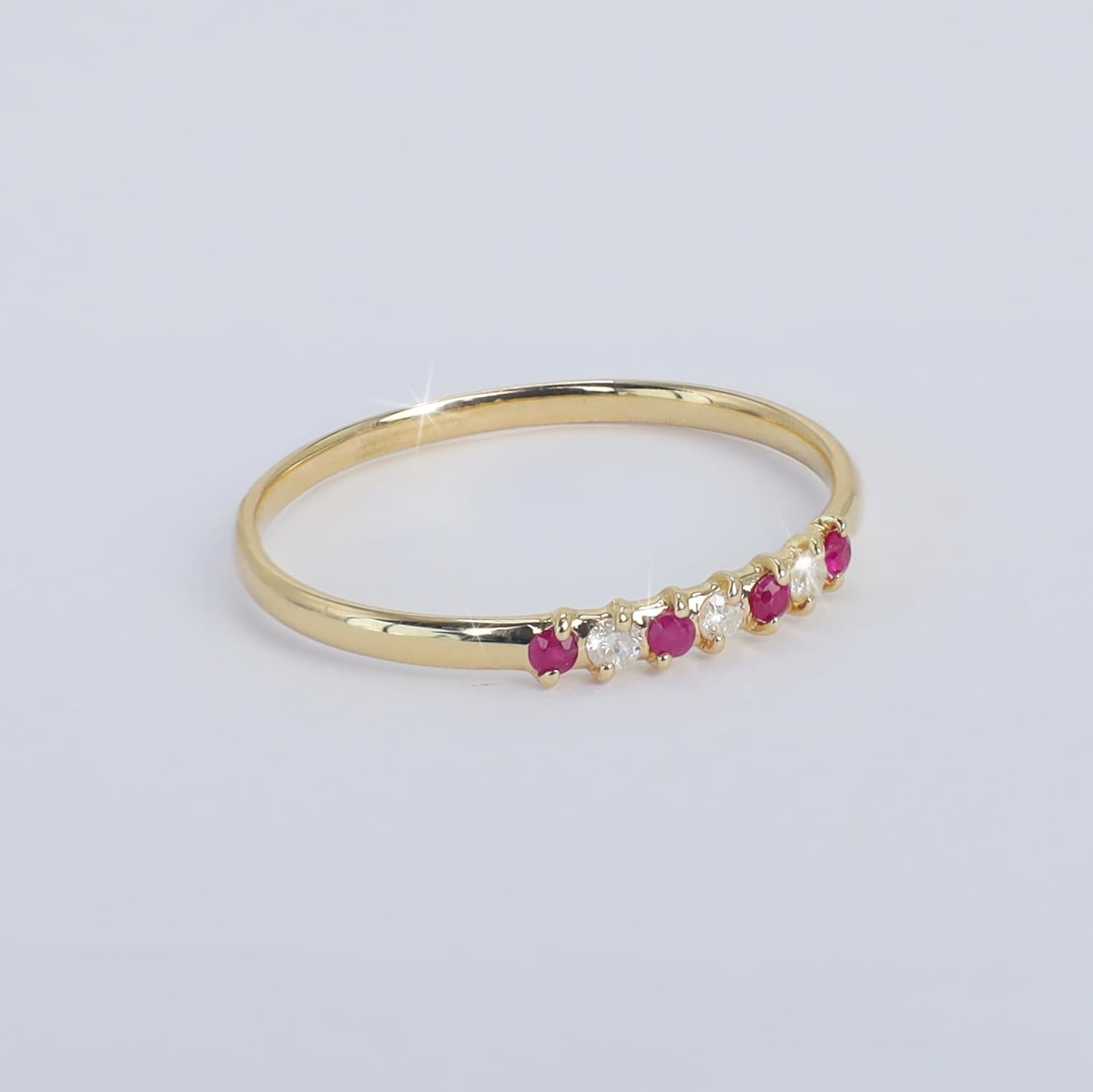 10k Yellow Gold Ring with Diamond Natural Sparkling 1.5mm Gemstone 0.08 carat Band White 1.6mm Diamonds 0.057 carat Prong Setting with Round Shaped in Gift for Women