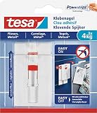 tesa Klebenagel Fliesen&Metalll, verstellbar, 2 Stück - anpassbarer Klebenagel für glatte und feste Oberflächen in Bad und Küche, 4 kg Haltekraft - ablösbar und wiederverwendbar