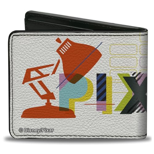Buckle-Down Men's Disney Wallet, Bifold, Pixar Luxo Lamp and Ball Striping White Multi Color, Vegan Leather, 4.0" x 3.5"2