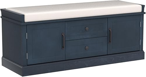 Miniatura 33 de Merax Banco de entrada de WOD sólido de granja con cojín de asiento, gabinetes multifuncionales de almacenamiento de zapatos para pasillo, sala de