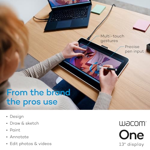 Image of Wacom One 13 Touch, Drawing Tablet with Full HD Laminated Touchscreen & Pen | Small pen display with touch for beginners and students learning digital art, animation & design on Windows, Mac & Chromebook