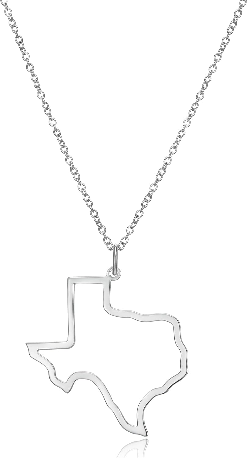 MORGAN & PAIGE .925 Sterling Silver Rhodium Plated US Home States Outline Map Pendant Necklaces for Women - Long Distance Friendship Dainty Hypoallergenic Sterling Silver Necklace for Women 18 inch